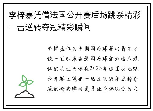 李梓嘉凭借法国公开赛后场跳杀精彩一击逆转夺冠精彩瞬间